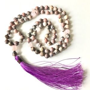 NEW Leopard Jasper Stone Mala Bead Necklace